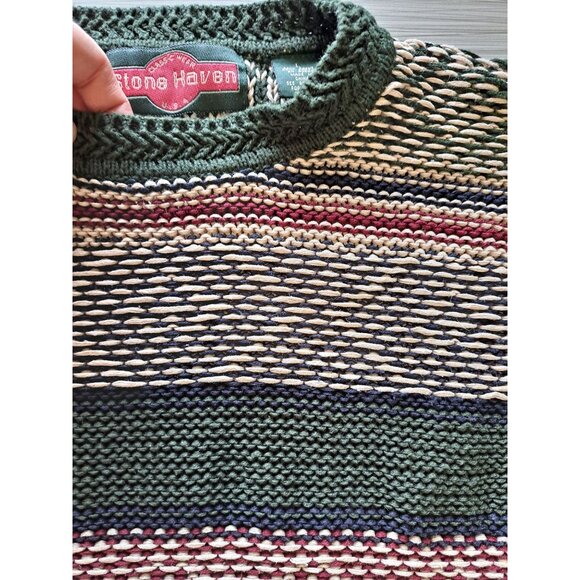 Vintage Stone Haven Classic Wear Striped Heavy 3D Knit Sweater L Grunge Men's - Picture 5 of 11